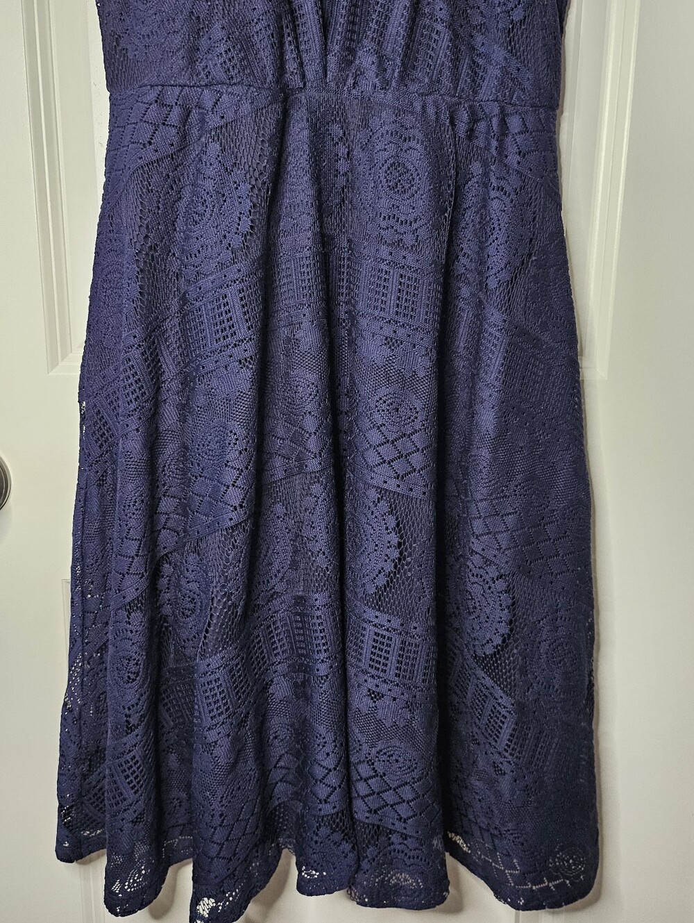 Bailey Blue Women's Large Navy Blue Lace Fit Flare Midi Sleeveless Halter Dress - Picture 6 of 15